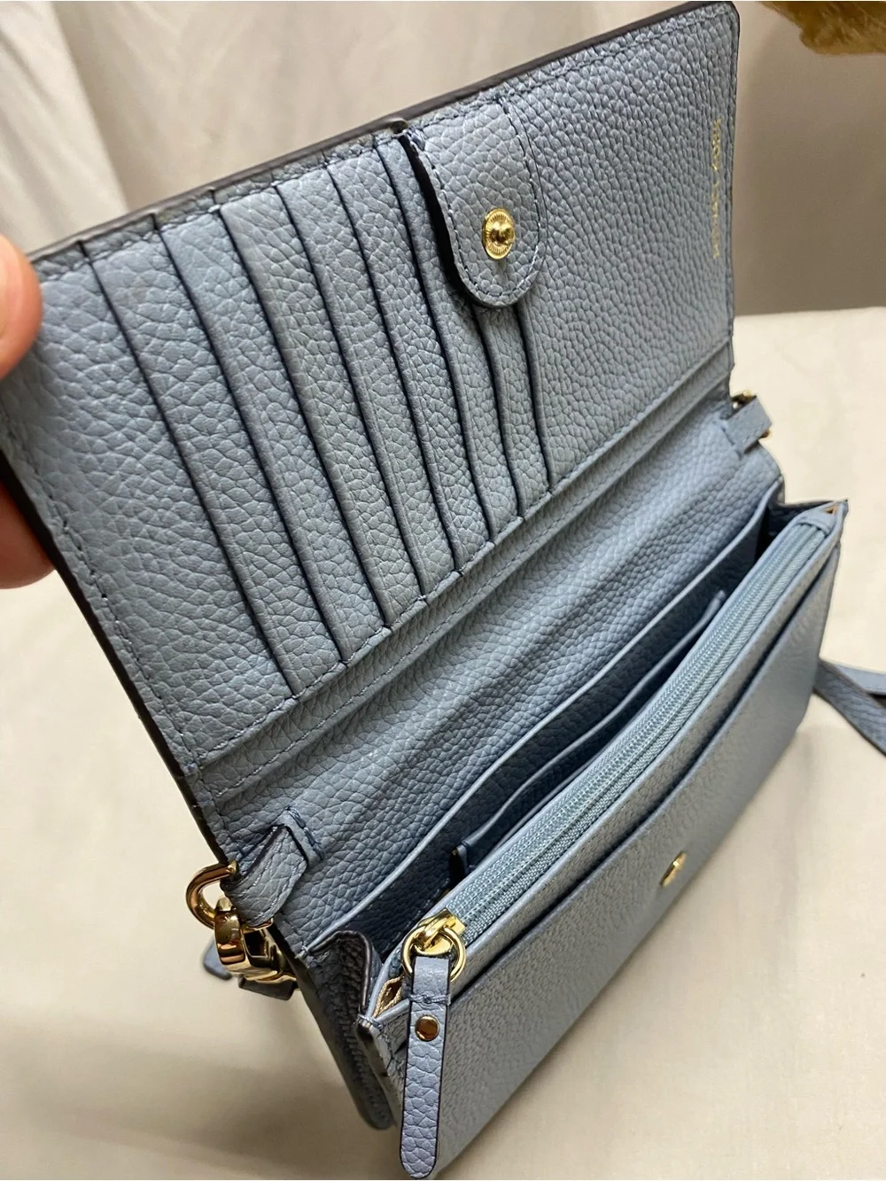 MK Mott Convertible Leather Wallet Crossbody Clutch - Chambray Blue